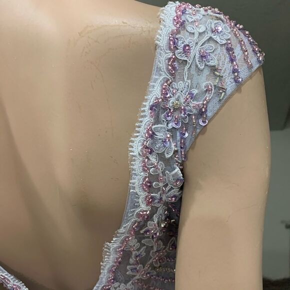 Gorgeous  Custom Embroidered Floral Lace With Beads & Sequins Fishtail Gown - Picture 13 of 15